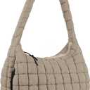 Quilted Puffer Tote Bag Purse Puffy Crossbody Shoulder Bag,Lightweight Nylon Hobo Bag Puffer Carryall Bag for Women Girl (Large, Khaki)