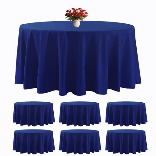 6 Pack Royal Blue Round Tablecloths 132 Inches Table Cloth Stain and Wrinkle Resistant Washable Polyester Table Cover Fabric for Party, Wedding,Dining,and Banquet Decoration