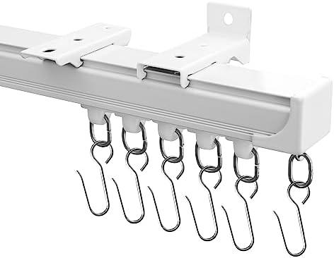hoeflife Ceiling Curtain Track, Curtain Track Ceiling Mount, Room Divider Curtain Rod or Wall with Rolling Hooks, Ceiling Shower Curtain Tracks Perfect for Privacy in Open Rooms (9-12ft, White)