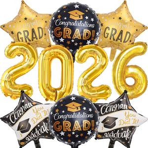 3 x 2026 Congrats Grad balloons Grad Ballons Gold Number 2026 Balloon Graduation Foil Balloon for Class of 2026 Graduatio Party Decorations