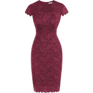 GRACE KARIN Cocktail Dress for Women Cap Sleeve Lace Dress for Wedding Guest Business Casual Dresses (Small, Burgundy)