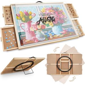 ALL4JIG 1500 Pieces 2-in-1 Tilting & Rotating Puzzle Board, 34.2" x 25.2"Adjustable Angle Puzzle Board with 4 Drawers & Clear Protective Cover, Birthday Gift for mom (Iron)