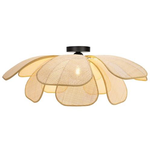 GloMuse Rattan Ceiling Light Rustic Chandelier Boho Pendant Light Wicker Light Fixture Hand-Woven Rattan Hanging Lamp Boho Lamp for Hallway Entryway Kitchen Island Dining Room Bedroom