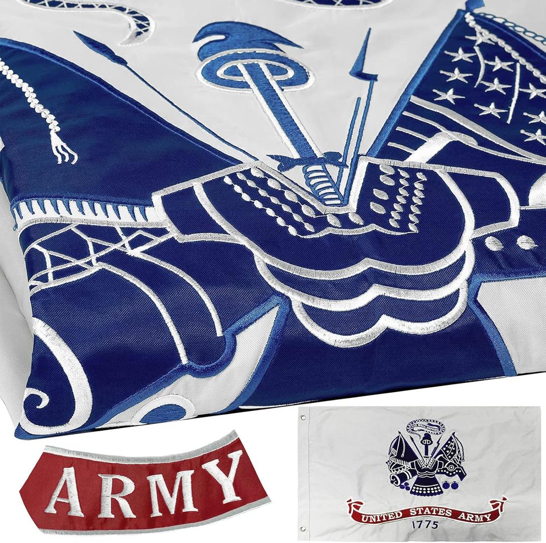 Embroidered Double Sided US Army Flag 3x5 Outdoor- 3Ply Heavy Duty 300D Nylon 4 Rows Sewn- All Weather Military Army Strong Flags Banner for Outdoor/Indoor with 2 Brass Grommets