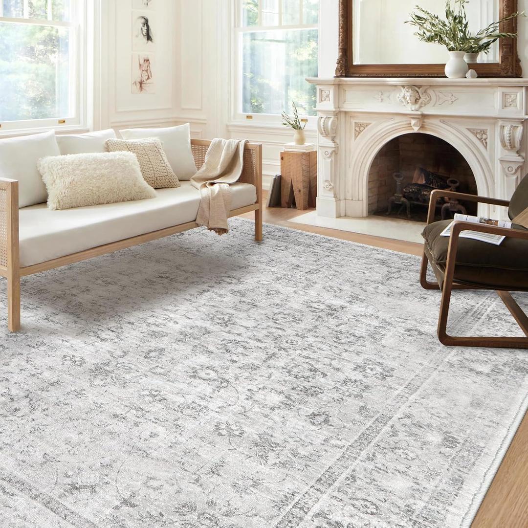 LIVEBOX 10x14 Area Rugs, Extra Large Grey Area Rug for Living Room Boho Soft Non-Slip Rug, Low Pile Non-Shedding Indoor Carpet for Dining Room Bedroom High Traffic Areas (Silvergray)