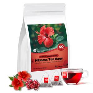 3 x Pure Natural Hibiscus Tea Bags, Clear Heat And Moisturize Dryness, Rich In Antioxidants And Aids Digestion, Refreshing Sweet And Sour Fruity Taste, Caffeine-Free (1 Pack/50 Bags)