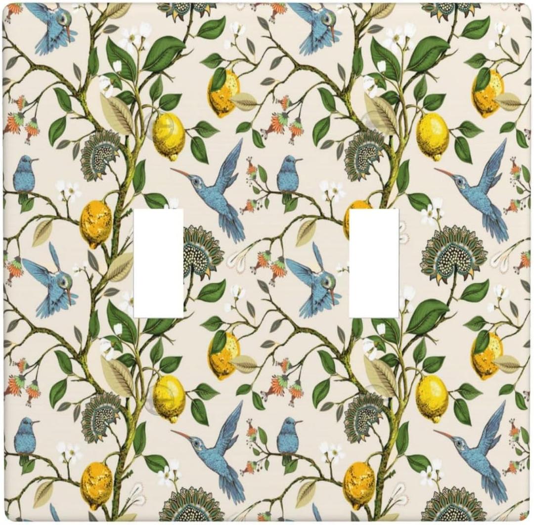 Blue Bird Lemon Tree 2 Gang Double Toggle Outlet Light Switch Cover Decorative Wall Plate Cover For Home Living Bedroom Kitchen Decorative
