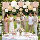 15 Pcs Boho Paper Lanterns - Champagne Gold Beige Peach 6 8 10 Inch Round Hanging Decorations for Birthday, Neutral Baby & Bridal Shower, Rustic Wedding, Fall Party
