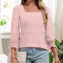 Women Dressy Shirt 3/4 Sleeve Blouse Casual 2025 Fall Fashion Top Square Neck Pleated Loose Fit Business Basic Top (Pink, S)