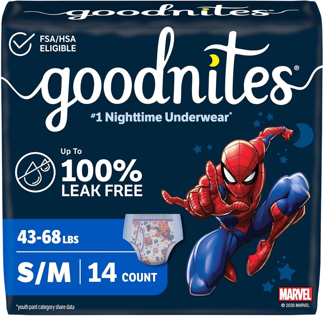 Goodnites Boys' Nighttime Bedwetting Underwear, Size S/M (43-68 lbs), 14 Ct