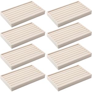 Highergo 8 Pcs Small Velvet Jewelry Trays Stackable Drawers Organizer Ring Earring Storage Trays, 8.3x4.7x1''(7 Long Slots)