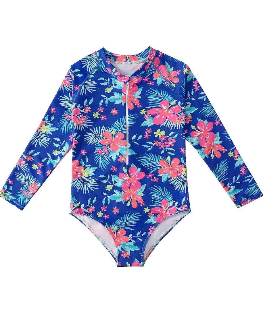 Tame the Sun Long Sleeve Girls' Swimsuit - Rash Guard with Frills, UPF 50+ Zipper Swimwear - Bathing Suit for Ages 15-16