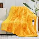 greenoak Heated Electric Blanket Throw, Faux Fur Sherpa Heating Blanket for Sofa Bed, Warm Winter Gifts for Women/Adults, Heater Lap Blankets 5-Position Timer &10 Heating Levels 50''*60" Golden