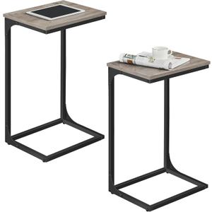 VASAGLE C-Shaped End Table Set, Side Table for Sofa, Couch with Metal Frame, Small TV Tray for Living Room, Bedroom, Greige and Black
