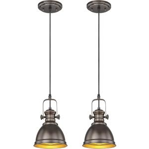 2 Pack Pendant Lights Kitchen Island, Farmhouse Hanging Lights Fixtures with Metal Shade, Rustic Kitchen Pendant Lighting Over Island for Dining Room, Oil Rubbed Bronze, AD-2151-1P2-ORB