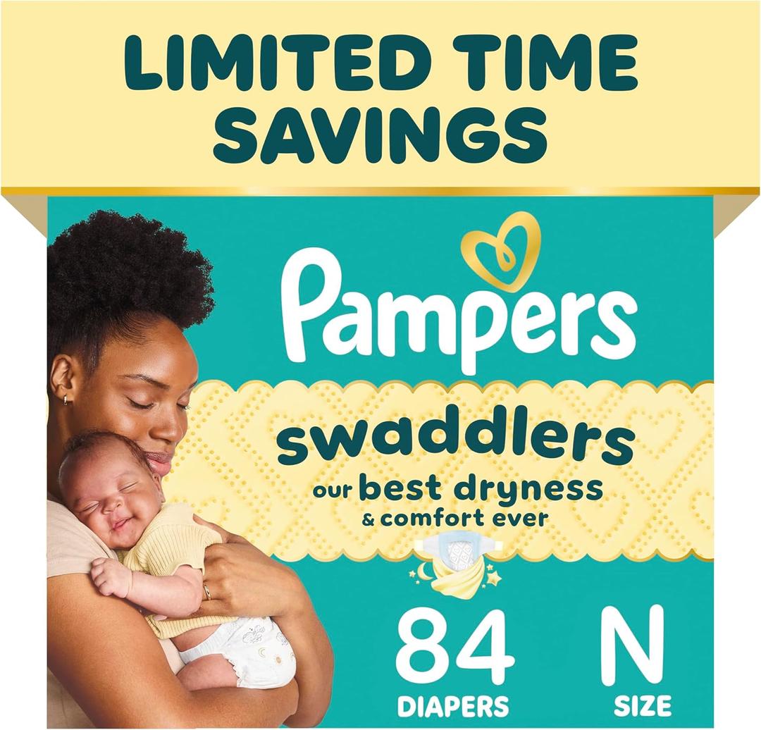 Pampers Swaddlers Diapers, Size 0 (up to 10 lbs), 84 Count, Absorbent, Keeps Baby Dry and Comfortable, Skin Safe Disposable Baby Diaper