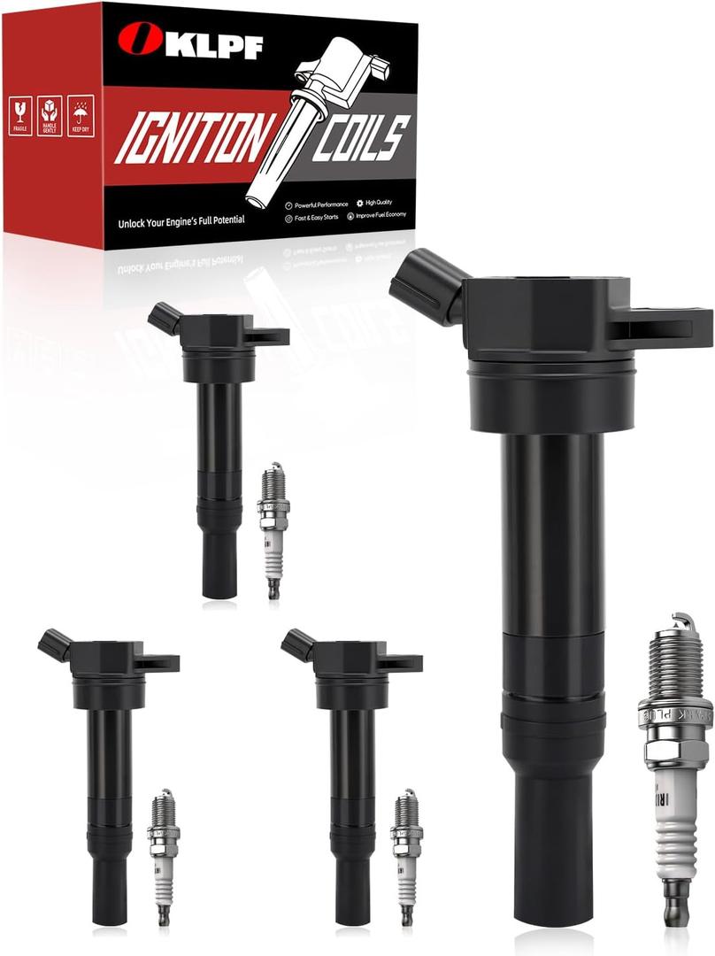 OKLPF Ignition Coil Pack UF651 with Iridium Platinum Spark Plugs - 4-Piece Set, Compatible with Hyundai Elantra GT Coupe SE Value Edition,Kia Soul Forte 2.0L 1.8L L4