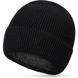 Coume Winter Fleece Lined Beanie Knitted Hats for Men Women, Warm Winter Caps for Bald Men Skull Caps Cold Weather (Black)