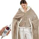 Wearable Heated Blanket Electric Throw, Heated Shawl with 6 Heating Levels and 1-4 Hours Auto Off, Heated Hoodie Women Christmas Gift for Mom Women Seniors Grandma 50"×64" Light Beige