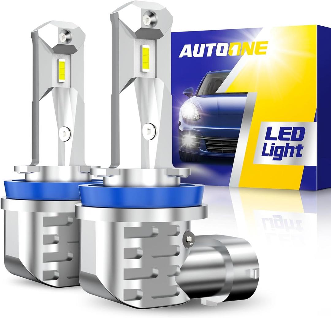 AUTOONE H8 H11 H16 LED Light Bulbs White, 6000K Super Bright, Fanless Mini Size, Plug and Play, Pack of 2