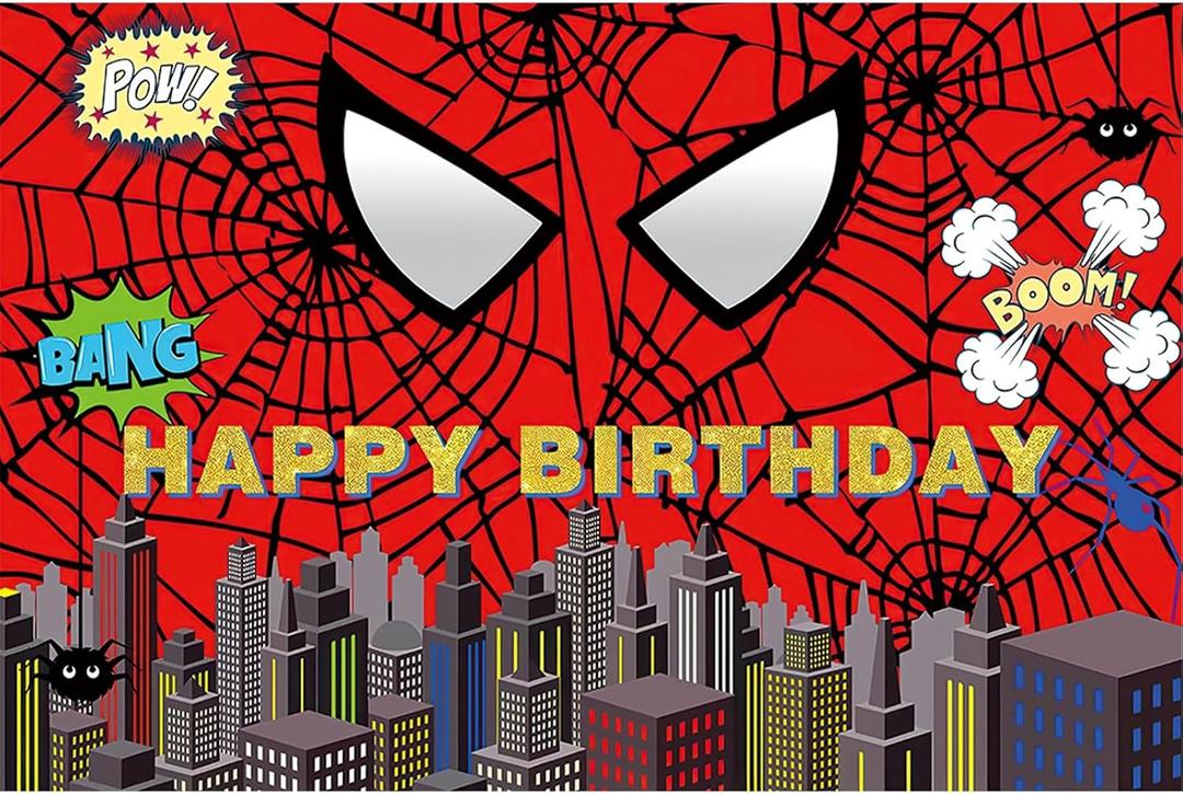 Red Spider Web Superhero Photo Backdrop Banner - 6x4 Ft Vibrant Vinyl Background for Boys Birthday, Baby Shower, Superhero Party Decorations (Red Spider) (C1)