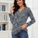 LOMON Women's Casual Shirred V Neck Tops Smocked Long Sleeve Shirts for Women Fall Loose Pleated Tunic Blouses (XXL)