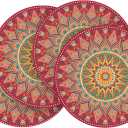 Artoid Mode Red Mandala Vinyl Plastic Placemats Set of 4, 14 Inch Washable Non-Slip Woven Round Table Mats for Party Kitchen Dining Decor (12" x 18", Rectangular)