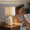 Touch Table Lamp for Bedroom Nightstand, Cream Farmhouse Vintage Rustic 3-Way Dimmable Bedside Lamps with 2 USB Charging Ports,Single Cream