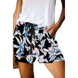 ONLYSHE Womens Casual Drawstring Shorts Summer Elastic Waist Shorts Pocketed Pants (Small, B-black Blue)