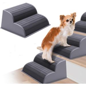 CiWiVOKi 2-Step Modular Dog Ramp - Portable Non-Slip Stairs for Small Dogs with High Support, Lightweight Plastic Pet Steps Fits Staircase Indoor, Ideal for Elderly Injured Pets (9.5"D, 1-Pack, Grey)