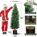Hananona 2 Pcs 4 Ft Artificial Topiary Cedar Trees, Outdoor Faux Pine Shrubs, Realistic Fake Greenery Plants UV Resistant Cypress Trees for Christmas Porch Front Door Decor (2, Green, 4 Ft)
