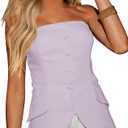 Fallorchid Women's Non functional Button Front Strapless Sleeveless Tops Vest Casual Split Hem Tube Top Large Lavender