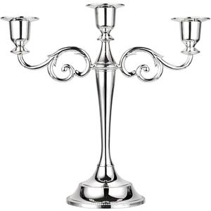 OwnMy 3 Arms Metal Candelabra Candlestick Silver European Elegant Candle Holder Candle Stand for Wedding Dining Table Christmas Party Home Decoration (Silver Tone)