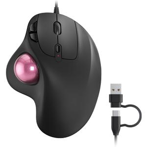 Nulea M509 Trackball Mouse Wired, Ergonomic Design, Easy Thumb Control, Precise & Smooth Tracking, 2-in-1 Interface (Type A &Type C), Compatible for PC, Laptop, Mac, Windows(Pink)