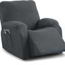 Recliner Chair Covers,4-Piece Stretch Geometric Strokes Jacquard Reclining Chair Slipcovers,Furniture Protector with Side Pocket,Soft Breathable Couch Cover Pet-Friendly,1 Seater Dark Gray
