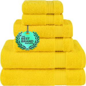 Cotton Paradise 6 Piece Towel Set, 100% Cotton Soft Absorbent Turkish Towels for Bathroom, 2 Bath Towels 2 Hand Towels 2 Washcloths, Yellow Towel Set