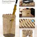 Woven Umbrella Stand for Entryway & Outdoor Porch, Weather-Resistant PE Rattan Cane Holder, Scalloped Square Bin with Drip Tray, Farmhouse Decor Rack for Umbrellas, Wrapping Paper, Walking Sticks