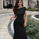 YMDUCH Women's Elegant Sleeveless Off Shoulder Bodycon Long Formal Party Evening Dress (Black, M)