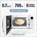 Nostalgia Retro Microwave Oven - 0.7 Cu Ft, 700-Watt Countertop Size with Glass Turntable, Child Safety Lock, 8 Auto-Cook Programs, Digital Clock - White