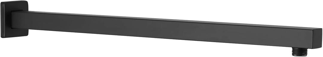 BESy 20 Inches Straight Extended Shower Arm With Flange, Rain Shower Head Extension Arm, Square Rod Head Extender Shower Pipe Extension, Wall-Mounted Matte Black Stainless Steel