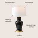 JONATHAN Y Julian Classic Ceramic Urn Metal LED Table Lamp 29", Black
