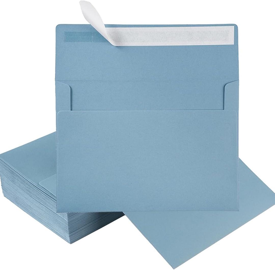 Wishop 100 Pack Dusty-Blue A7 Envelopes Self-Adhesive 5x7 Envelopes for Invitations, 5x7 Greeting Cards (Dusty-Blue, 5.24 x 7.21 Inches)