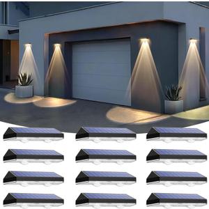 Solar Fence Lights Outdoor Waterproof LED - 3000/4000/6000K 3 Mode, IP65 Waterproof Fence Lights Solar Powered, Solar Wall Lights for Outside, Backyard/Step/Patio/Deck Fence/Stair Railings (12 Pack)