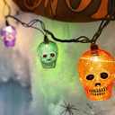 Halloween Skull String Lights, 8.5Ft Halloween Plug in String Lights Outdoor with 10 LED Orange Purple Green Ghost Light, Hanging Skeleton Lights for Indoor Party Window Patio Bedroom Holiday Decor