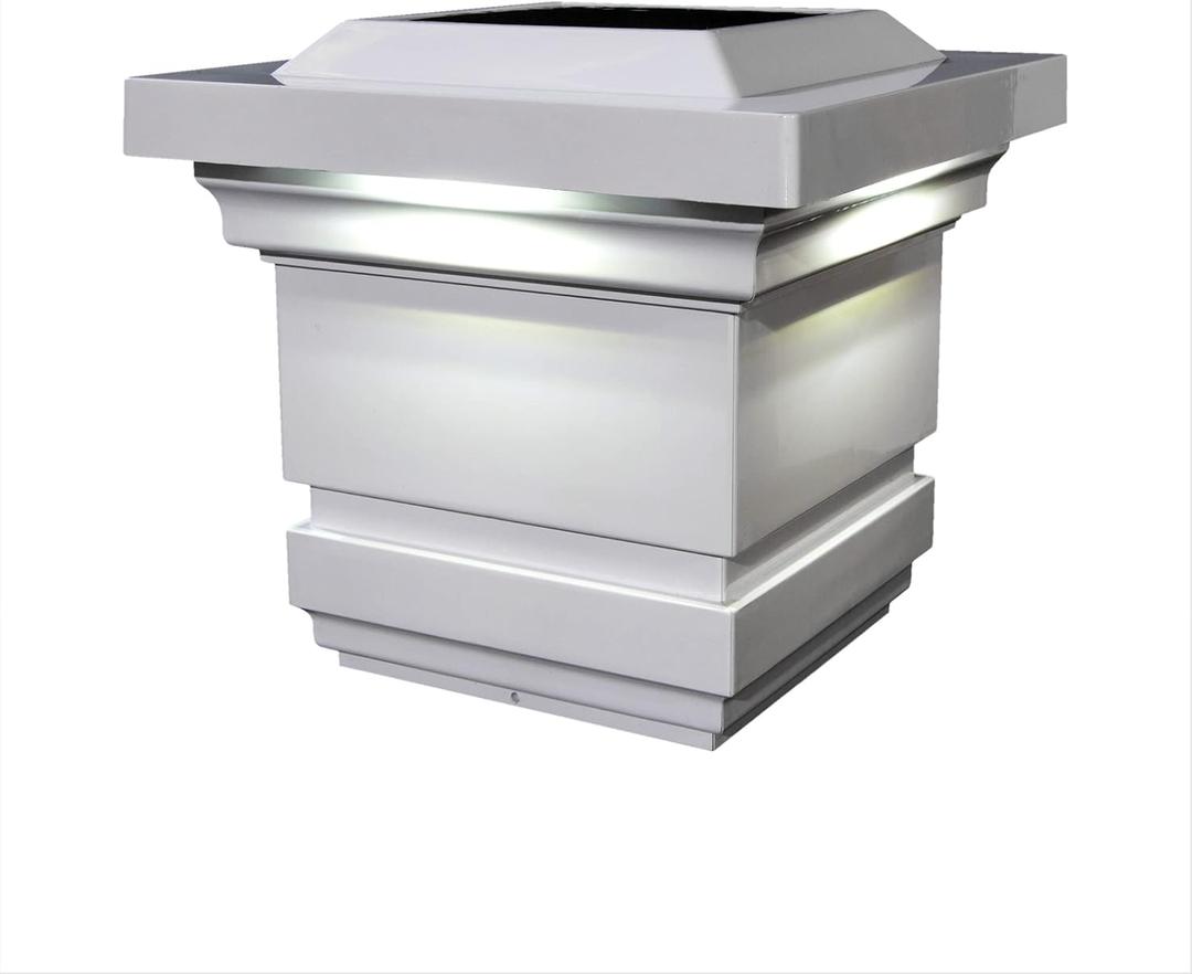 Classy Caps SL074W 4x4 Classy Solar Post Cap - White – High-Performance Solar LED Lights, Durable PVC (Vinyl) Construction, Weather-Resistant, Ideal for Outdoor Posts, Warn & Cool Light Modes