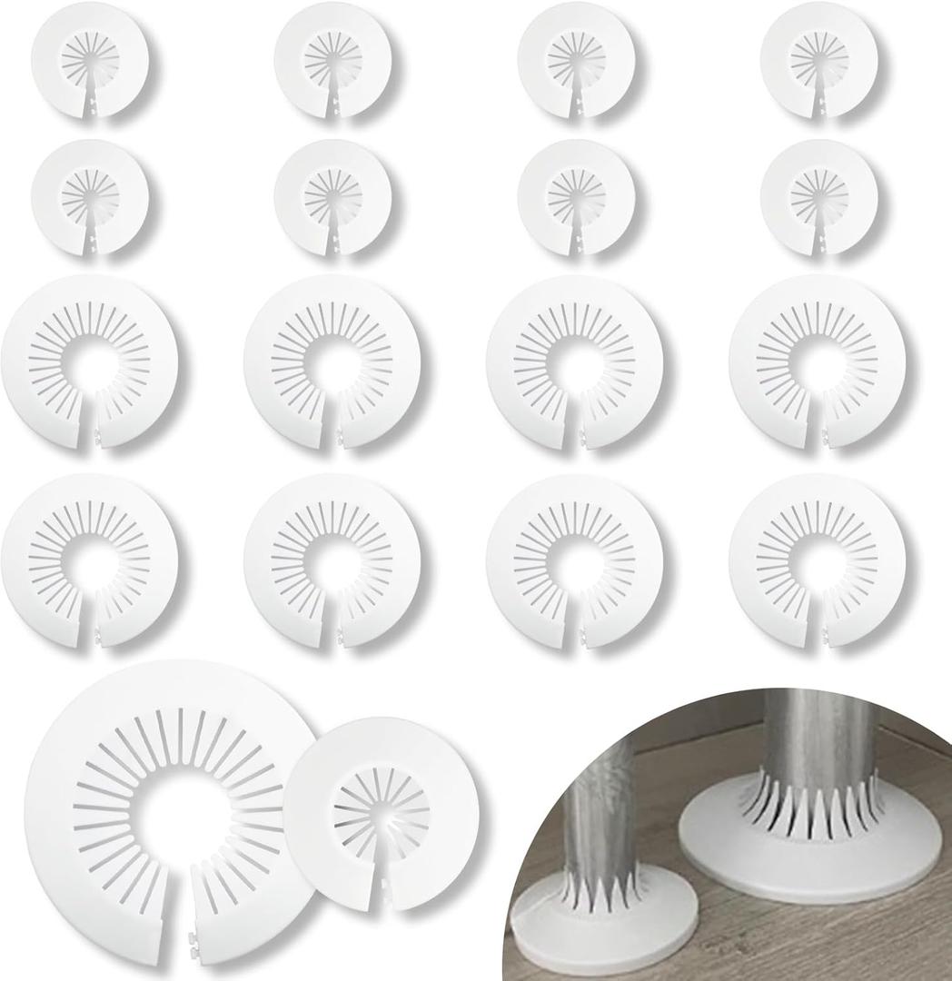 16 PCS Plumbing Cover Plates Plastic Escutcheon Plate Flange Pipe Covers for Bathroom (8PCS Apply to 0.4" to 1.57" and 8PCS Apply to 2.20" to 2.95")
