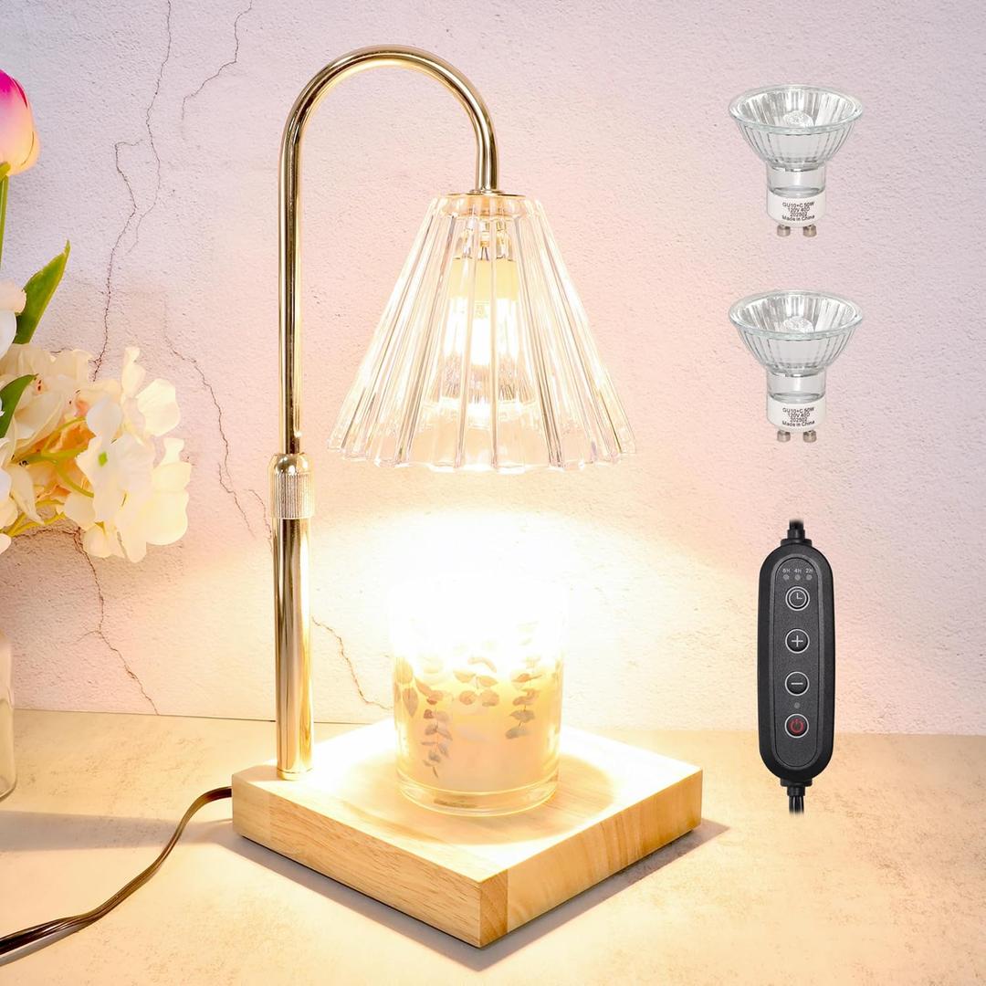 Candle Warmer Lamp with Electric Timer Dimmer Adjustable Height, Room Decor Scented Wax Melt House Warming Idea Useful, Gifts for Women Who Have Everything Mom Men (Transparent Glass)