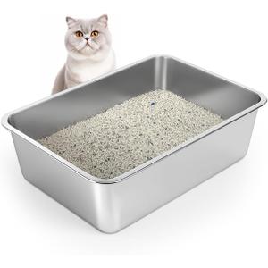 WENBOKMIN Stainless Steel Cat Litter Box, 6in Cat Litter Pan for Cats and Rabbits, Metal Litter Box High Sides Nonstick Odor Control Anti-Corrosion
