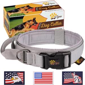 ADITYNA Tactical Dog Collar for Large Dogs - Soft Padded, Heavy Duty, Service, Adjustable Military K9 Collar with Handle for Training and Walking (Large: Fit 18.5-22" Neck, Gray)