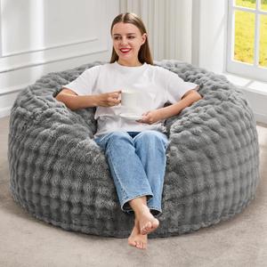 Hobestluk Bean Bag Chairs Beanbag Chair with Filler Adult Bean Bags with Fluffy & Machine Washable Cover, Giant Bean Bag Chairs for Aduts (Grey, 3FT-36" x 36" x 22")